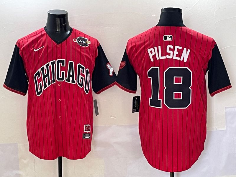 Men Chicago White Sox #18 Pilsen Red Stripe Joint Name Nike 2025 MLB Jersey style 25